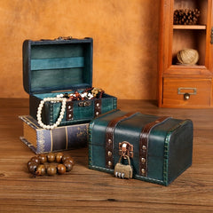 Retro Jewelry Storage Box Buckle Lid Earring Wooden Basket