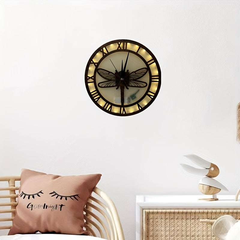 Wooden Carved Craft Nursery Night Light Clock