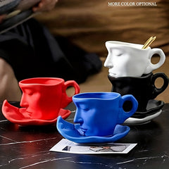 Unique Face Shaped Water Cup With Saucer Creative Coffee Cup Set
