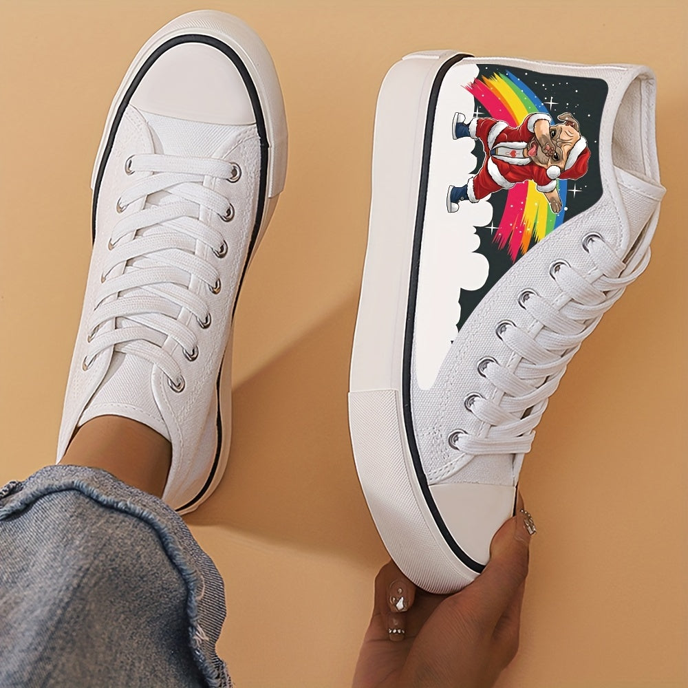 Christmas Puppy Print Flat Heighten Chunky Canvas Sneakers