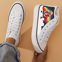 Christmas Puppy Print Flat Heighten Chunky Canvas Sneakers