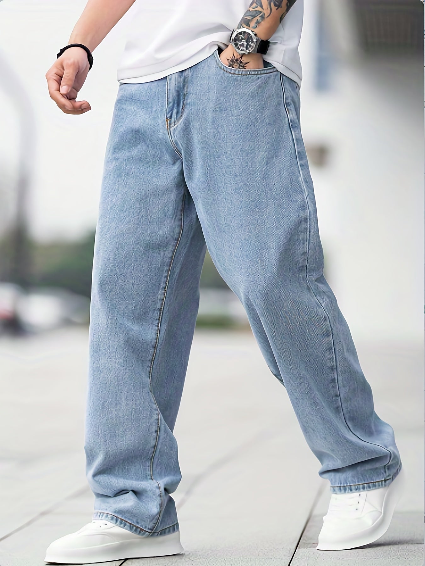 Men's Wide Leg Jeans Casual Street Style Denim Pants