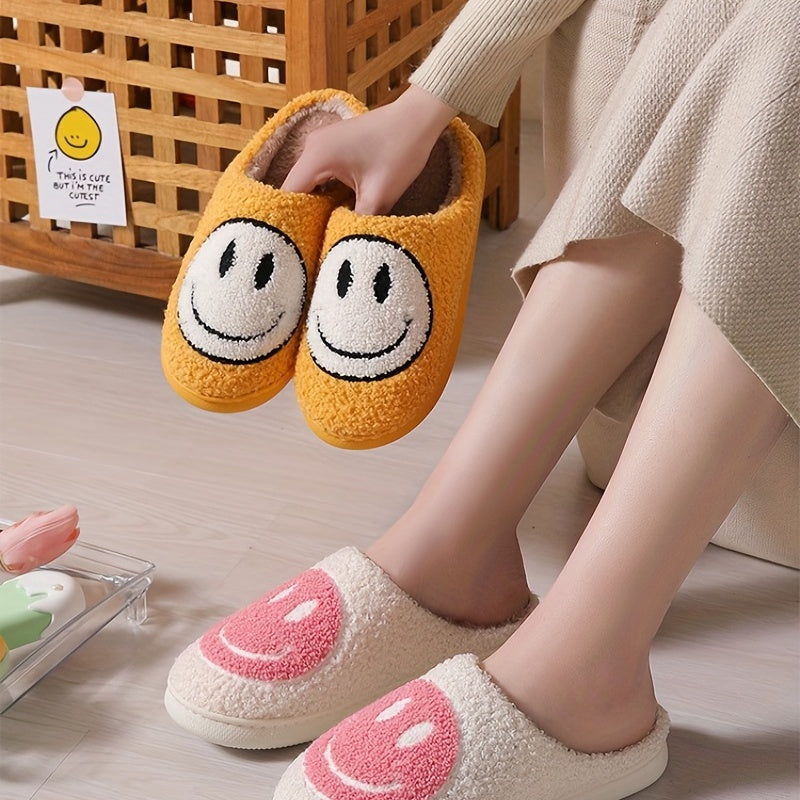 Warm Smile Face Fuzzy Slippers Cozy Plush Home Shoes