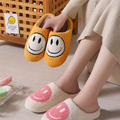 Warm Smile Face Fuzzy Slippers Cozy Plush Home Shoes