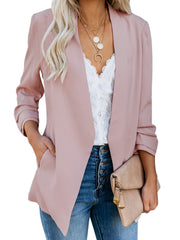 Open Front 3/4 Sleeve Blazer Solid V Neck Office Outerwear