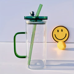 Square Transparent Glass Water Cup With Lid 6ml 15oz