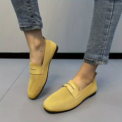 Women's Knitted Slip On Flat Shoes Square Toe Casual Walking Flats