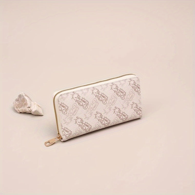 Women's Long Zipper Closure Wallet with Card Slots - Golden Tone Hardware