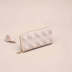 Women's Long Zipper Closure Wallet with Card Slots - Golden Tone Hardware