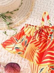 Girls Hawaiian Graphic Ruffle Top & Belted Shorts Set for Party Vacation