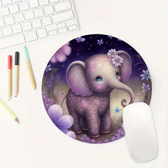 Cartoon Elephant Mouse Pad Round Mousepad for Home & Office Desk
