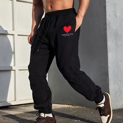 Heart Print Sweatpants Men s Casual Drawstring Jogger Pants