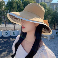 Wide Brim Bowknot Decor Sun Hat, UV Protection Bucket Hat for Women