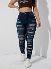 High Stretch Skinny Jeans with Ripped Fringe Trim