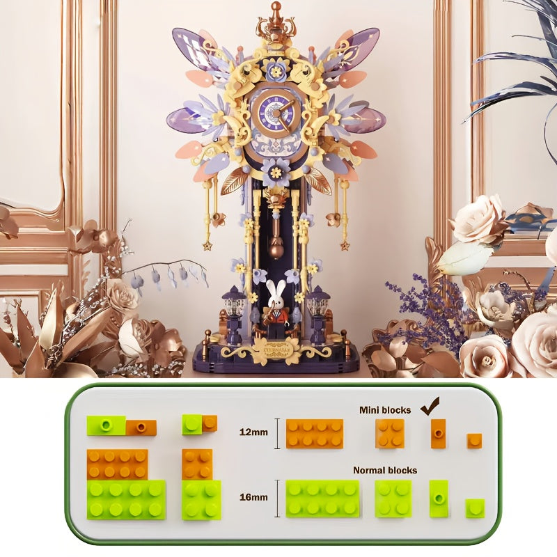 Bunny Clock Block Set 1285pcs Mini Particles Easter Birthday Gift