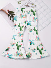 Girls Cartoon Cactus Slim Flare Leg Pants