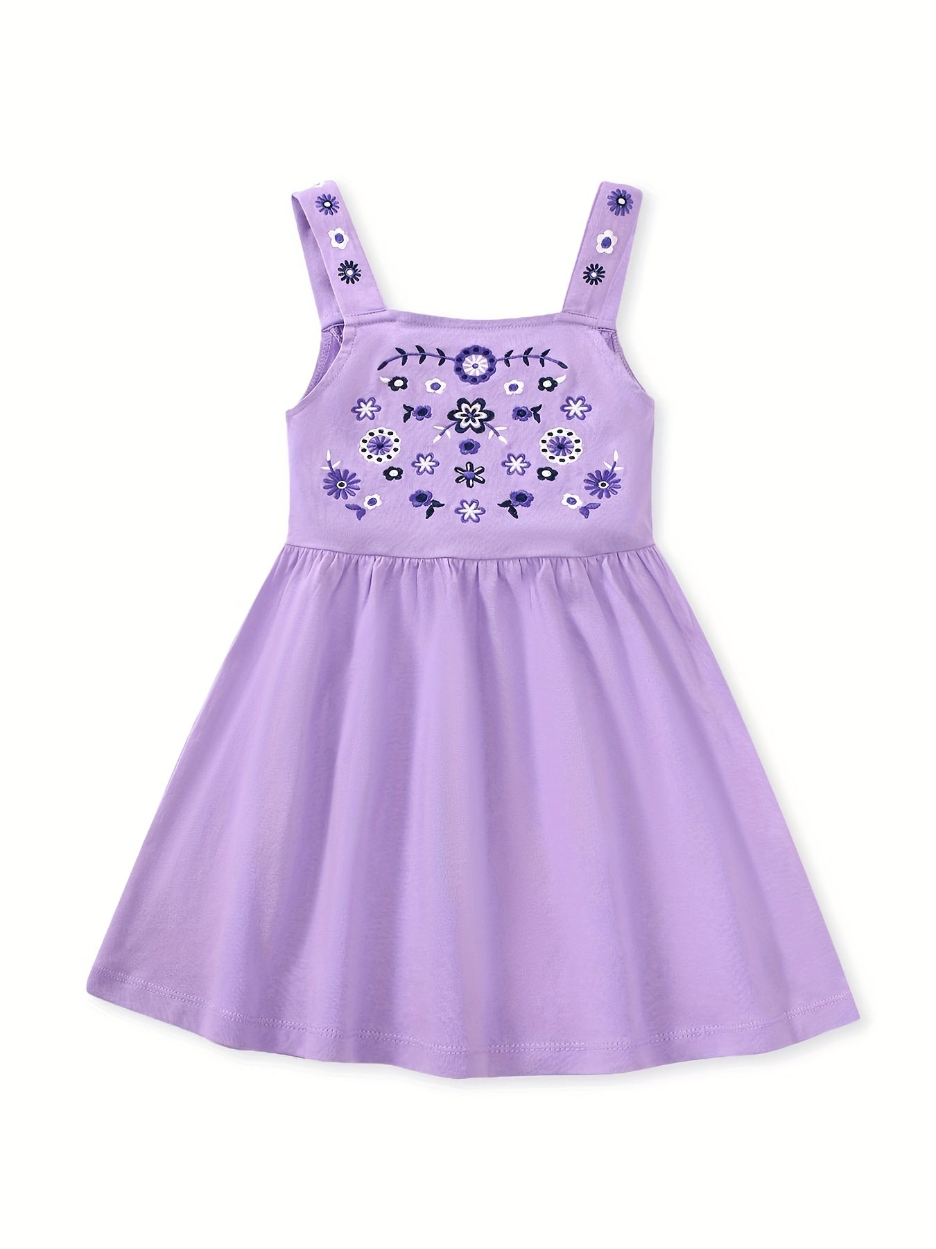 Girls Pink Slip Dress with Floral Embroidery