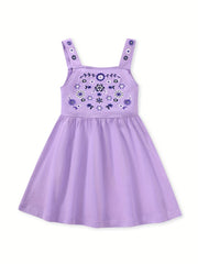Girls Pink Slip Dress with Floral Embroidery