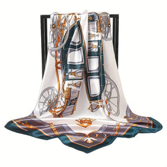 Classic Carriage Print Scarf Silk Square Shawl Casual Head Wrap