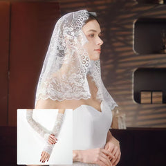 2pcs Bridesmaid Lace Veil & Ice Sleeve Set