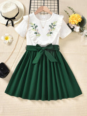 Girls Flowers Graphic Princess Dress For Party Kids Summer Clothes