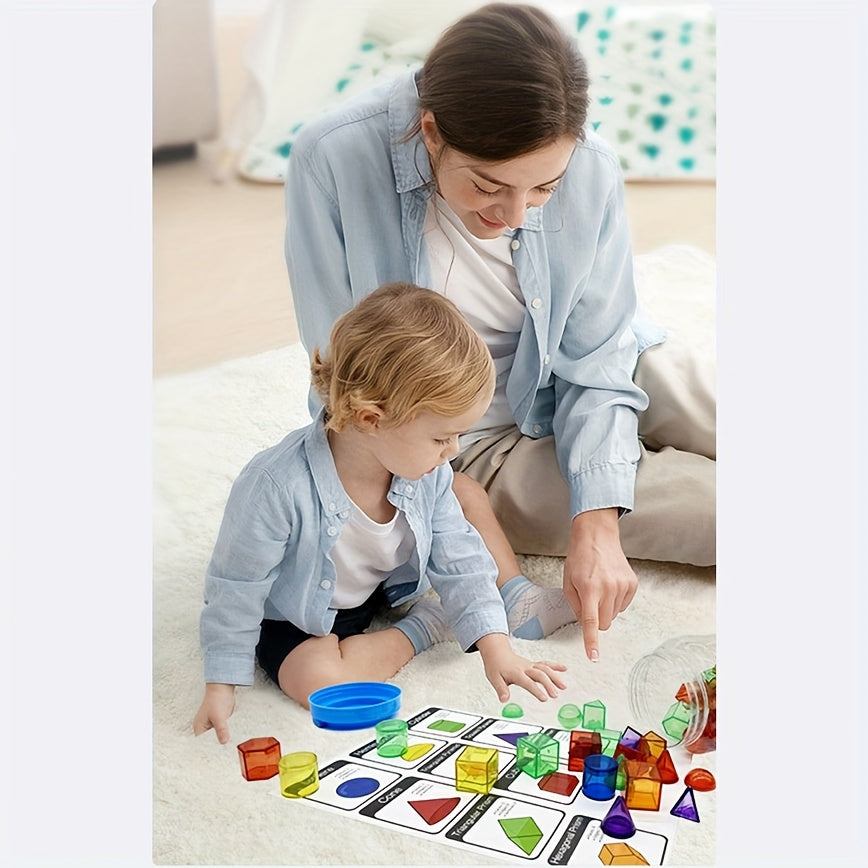 60pcs Translucent Geometric Solids 3D Shapes Tabletop Figures for Teaching