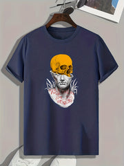 Skull Statue Print Men's Graphic Tee for Summer