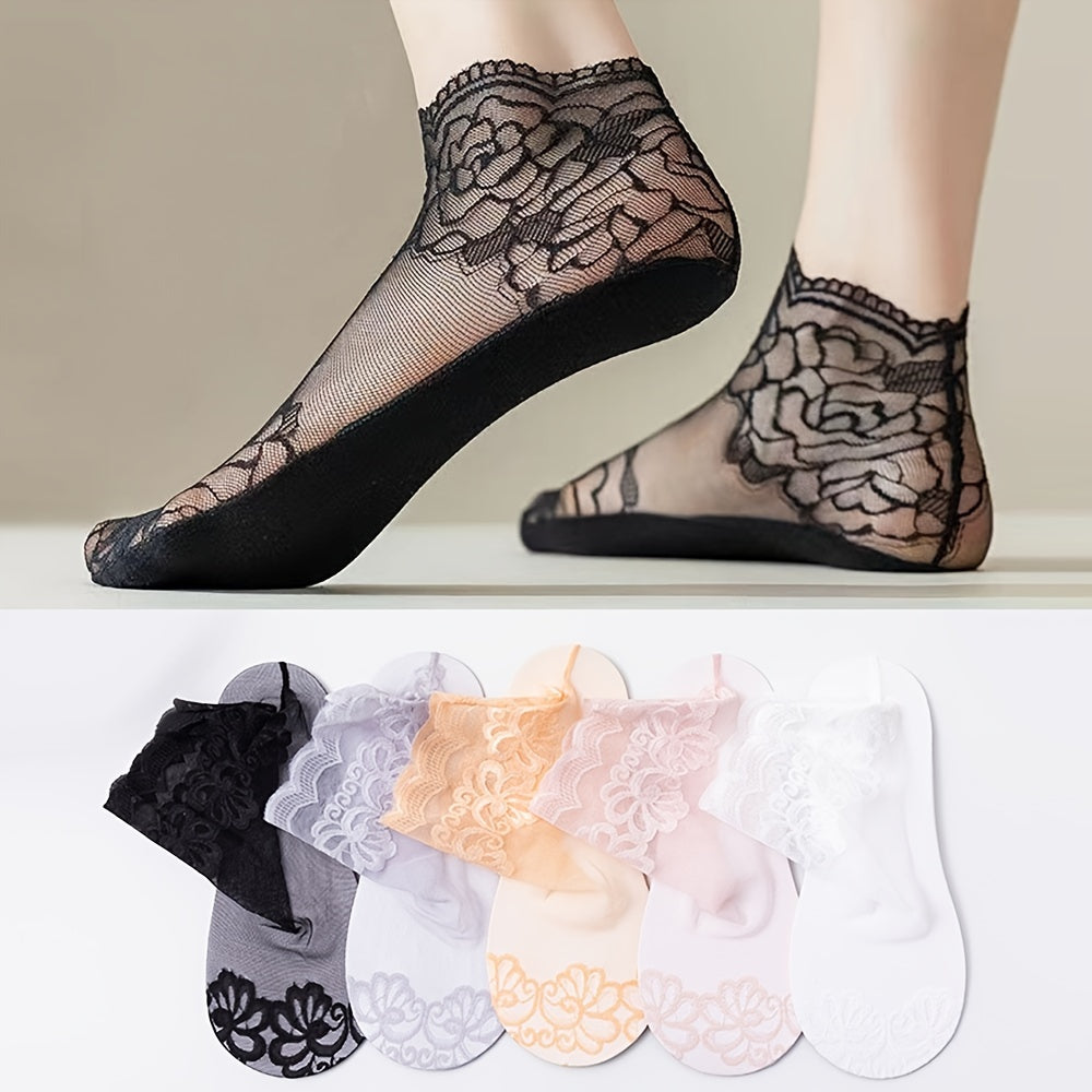 5 Pairs Floral Lace Short Socks Ankle Stockings