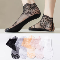 5 Pairs Floral Lace Short Socks Ankle Stockings
