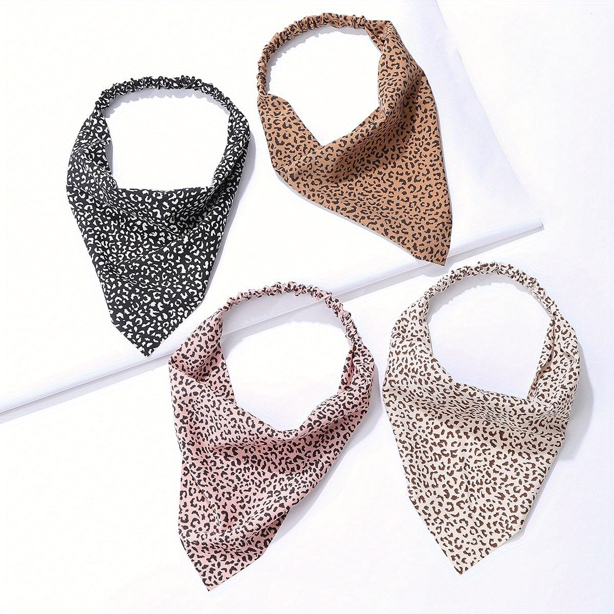4pcs Leopard Print Bandanas Triangle Scarf Headband Classic Kerchief