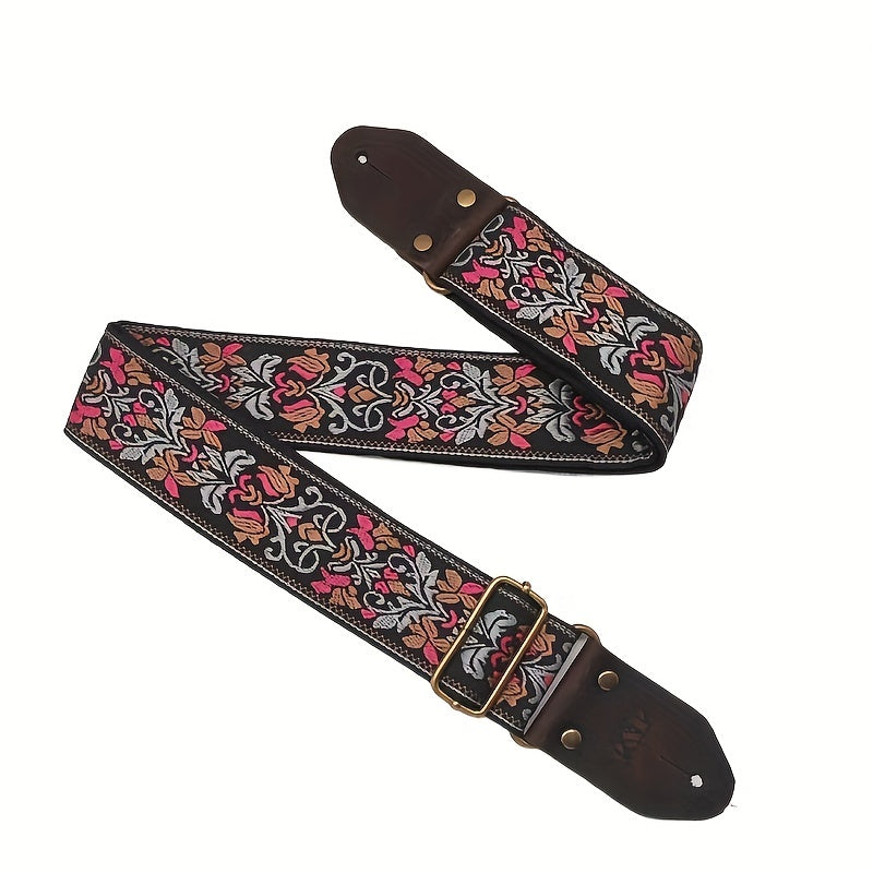Adjustable Guitar Strap with Embroidered Design