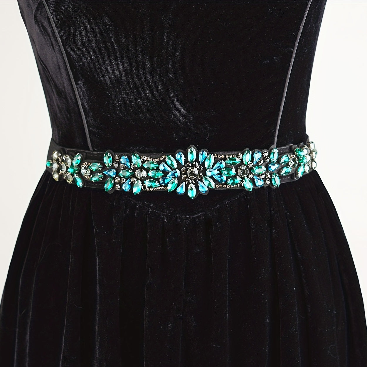 Green Rhinestone Elastic Waistband Vintage Belts Women's Dress Coat Girdle