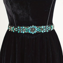 Green Rhinestone Elastic Waistband Vintage Belts Women's Dress Coat Girdle
