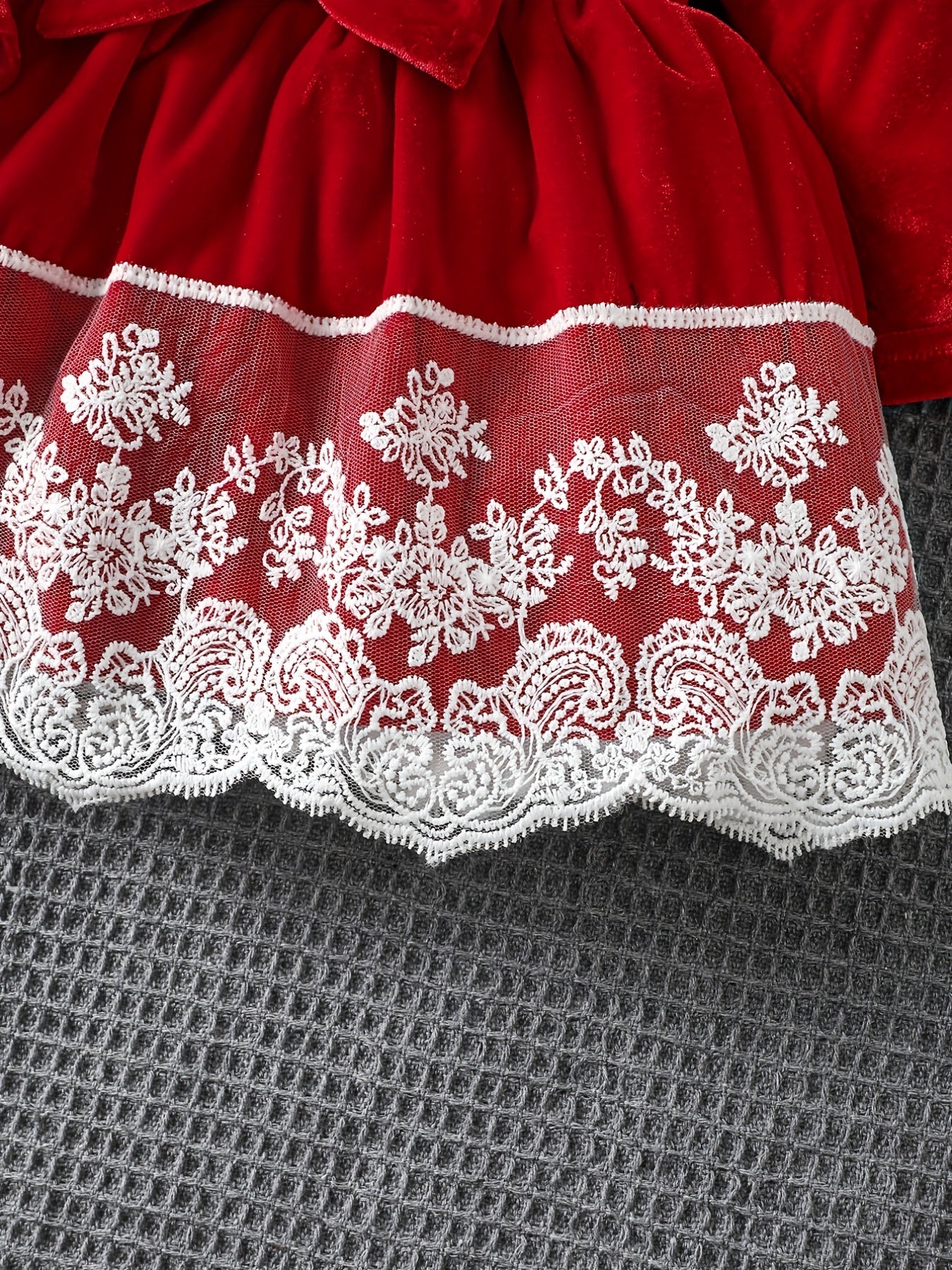 Bow Long Sleeve Tutu Dress With Lace Floral Trim & Headscarf