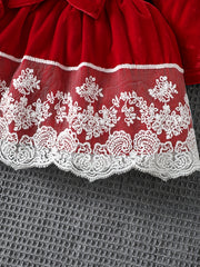 Bow Long Sleeve Tutu Dress With Lace Floral Trim & Headscarf