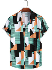 Men's Casual Square Pattern Short Sleeve T-shirt for Summer