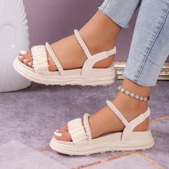 Women's Faux Pearl Platform Sandals Casual Summer Shoes