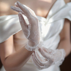 Women's Short Flower Gloves Bridal Lace Gloves Wedding Dress Accessories