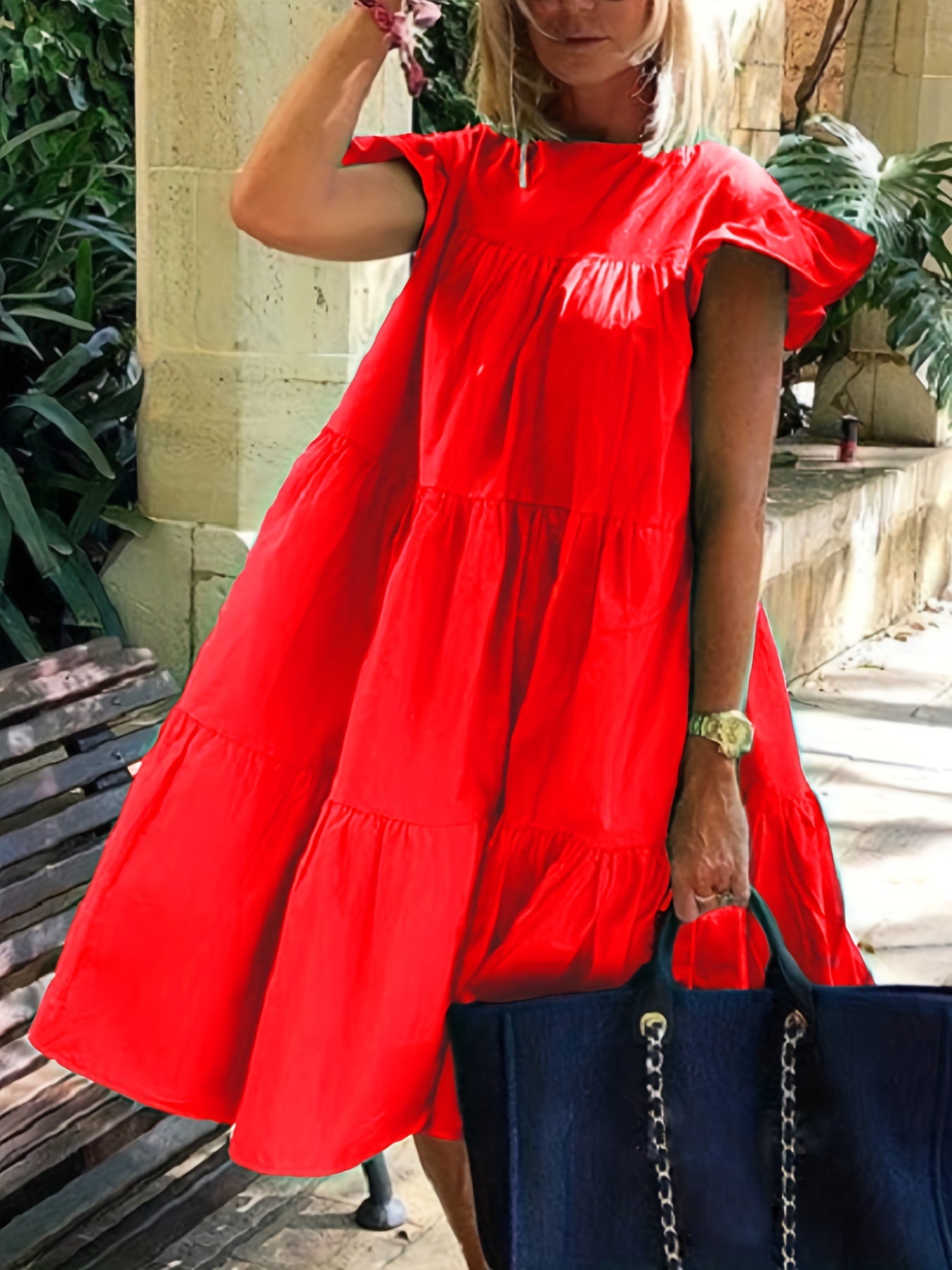 Layered A line Dress Ruffle Sleeve Casual Dress Spring Summer