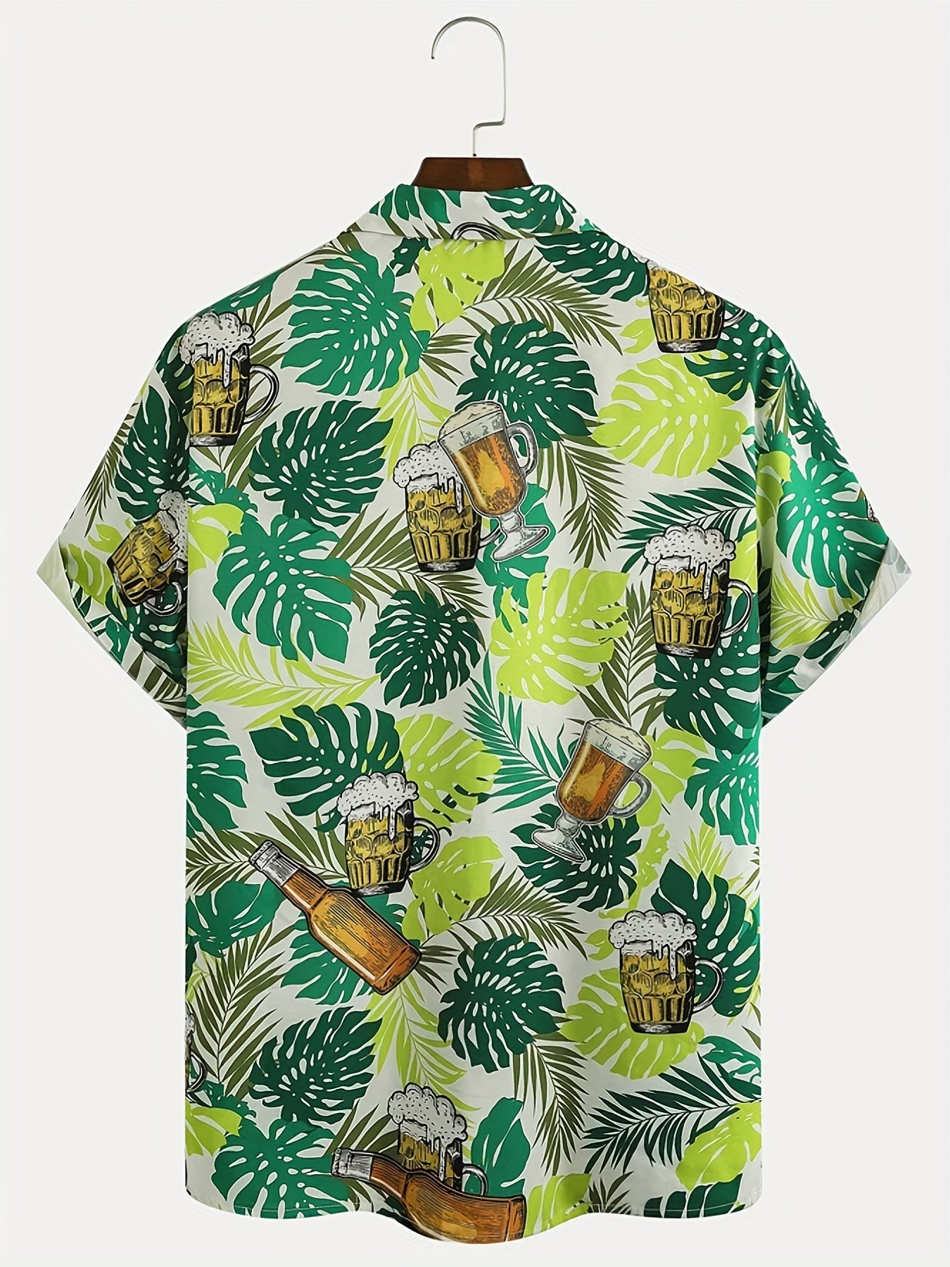 Men's Casual Beer Print Button Short Sleeves Shirt for Summer