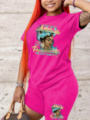 Women's Plus Figure & Letter Print Tee & Shorts Outfits 2pcs Set