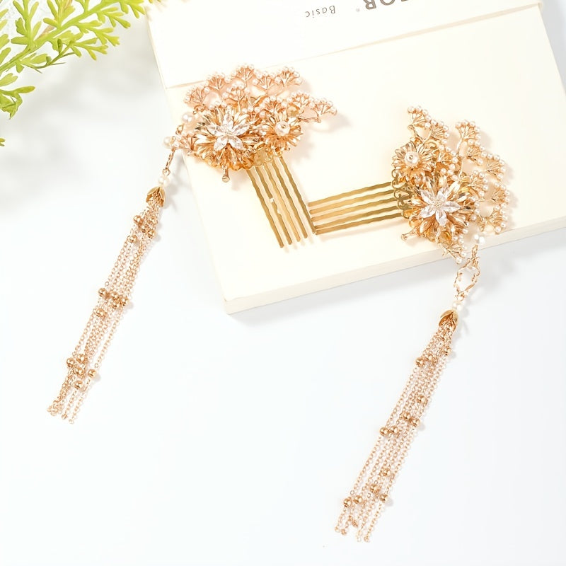 6pcs Chinese Hair Pin Vintage Hanfu Headdress Hair Clip Set Bridal Faux Pearl