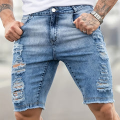 Men's Ripped Denim Shorts Street Style Distressed Denim Shorts
