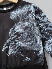 Boys 2pcs Lion Print Sweatshirt & Sweatpants Set for Spring Fall