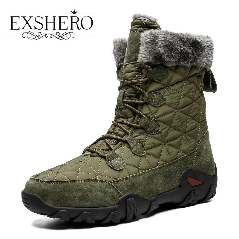 EXSHERO Men's Snow Boots Warm Fleece Outdoor Winter Shoes