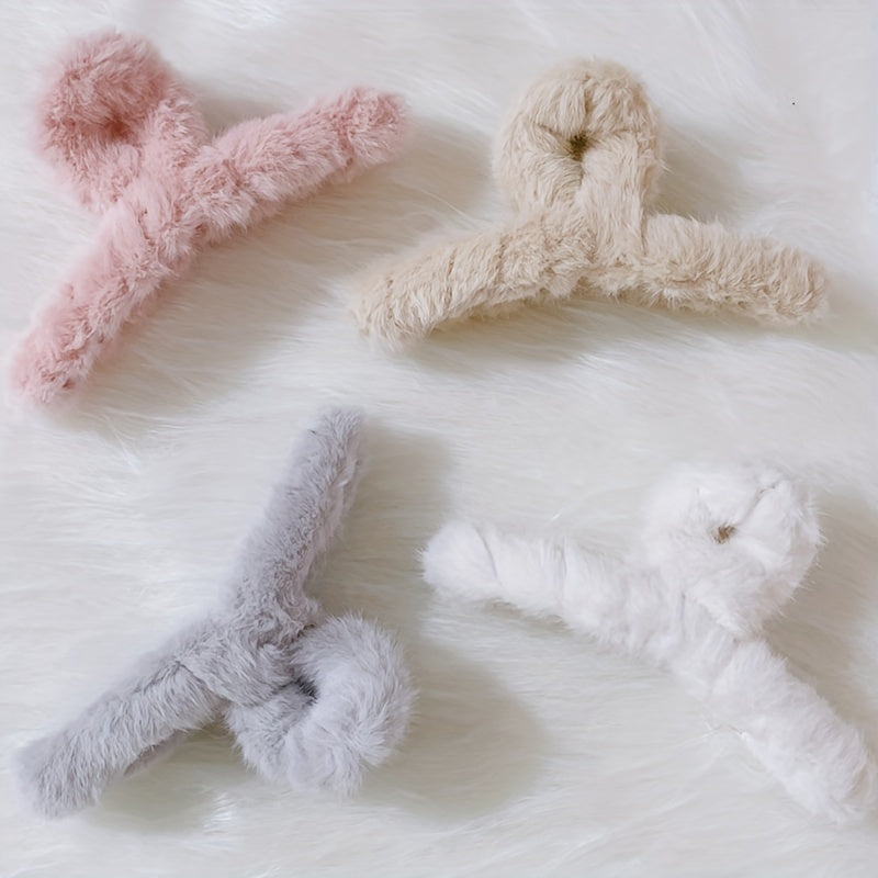 4pcs Plush Hair Claw Clips for Girls
