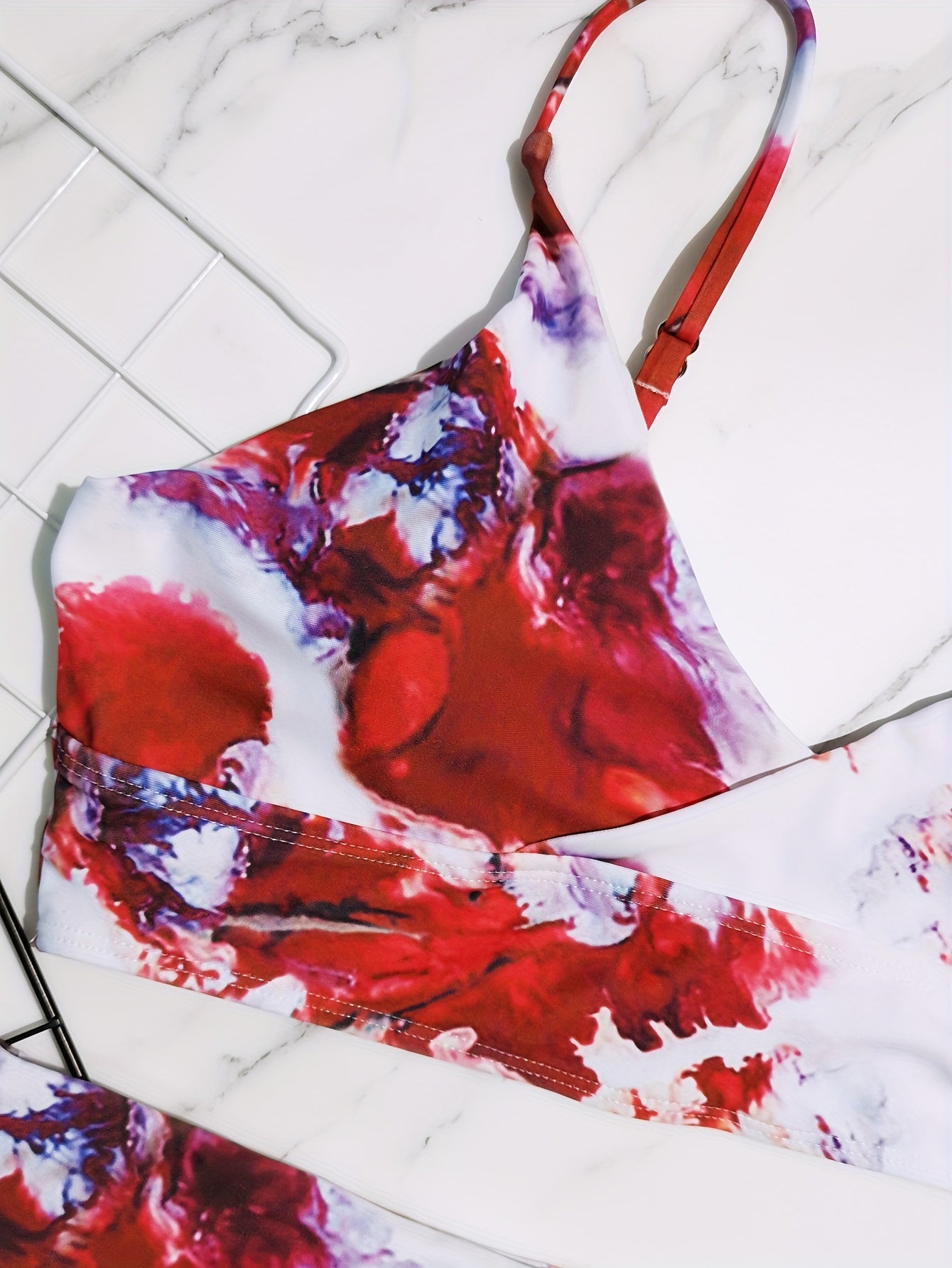 Tie Dye Wrap V Neck Bra & Panty Swimsuit Set