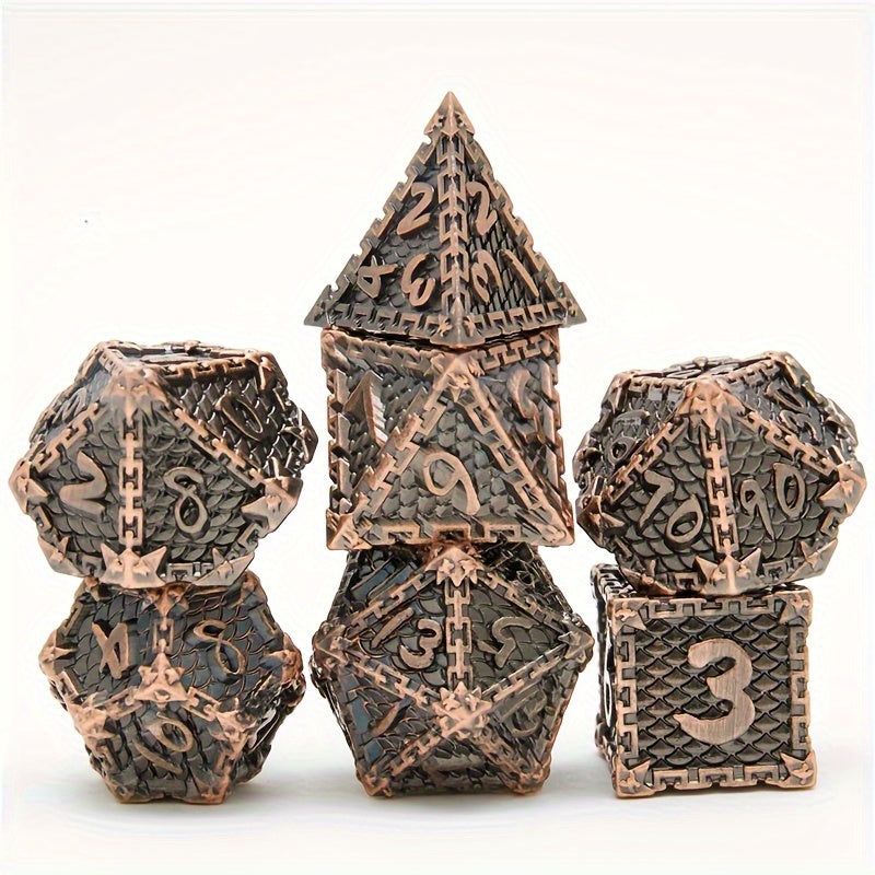 7pcs Dragon Scale Polyhedral Metal Dice Set Halloween Party Supplies