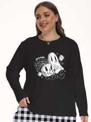 Ghost & Pumpkin Print Plus Size Halloween Lounge Top