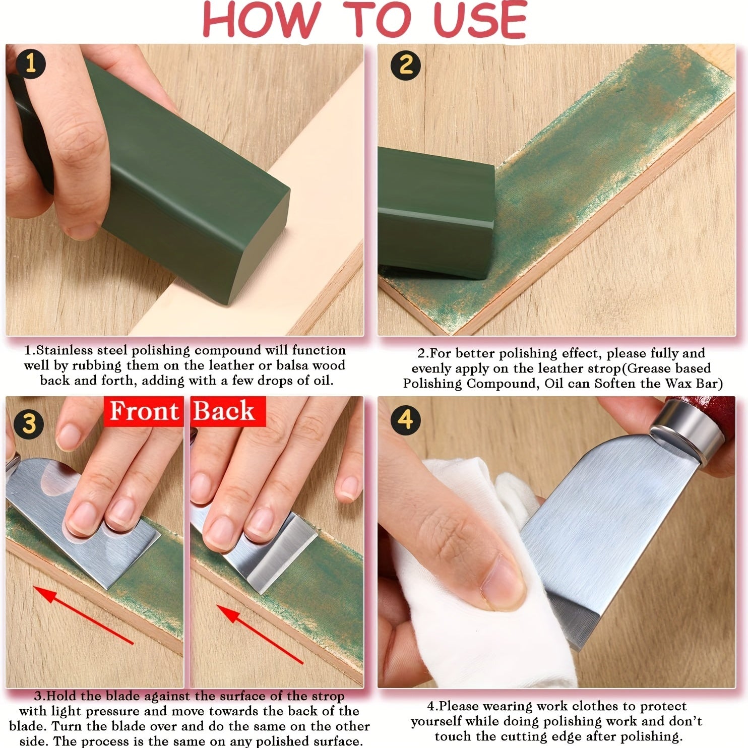 Green Fine Buffing Compound Leather Strop & Sharpening Stropping Bar